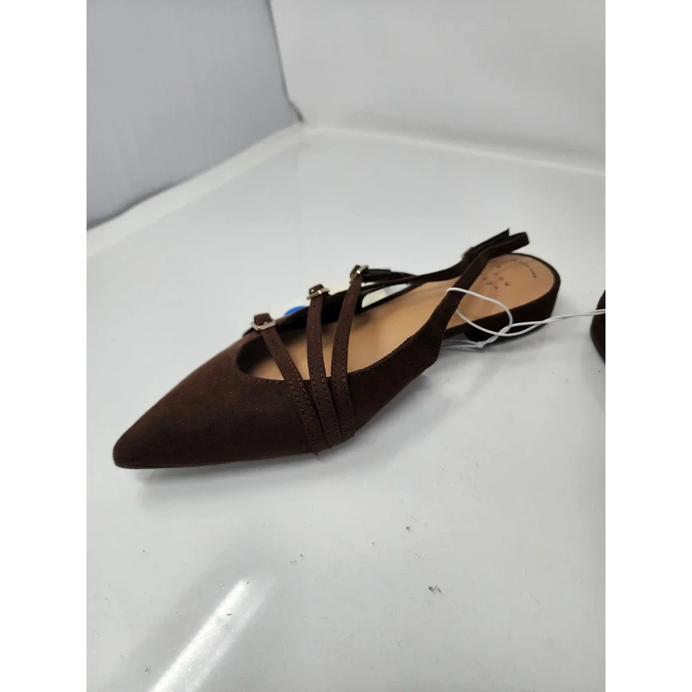 A New Day Womens Slingback Flats Brown Faux Suede Casual Size 7